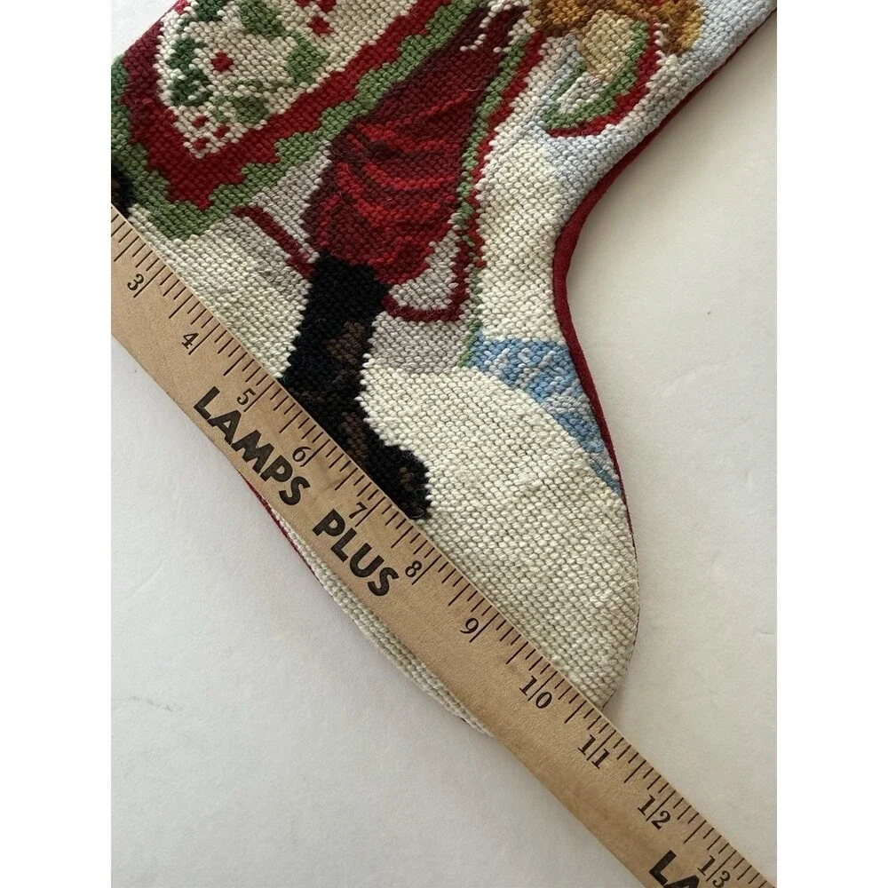 Lynn Haney Santa Teddy Bear Holly Handcrafted Needlepoint Stocking Style SK010LH